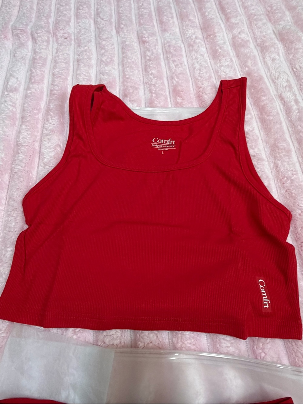 Red Ribbed Tank Top - Women